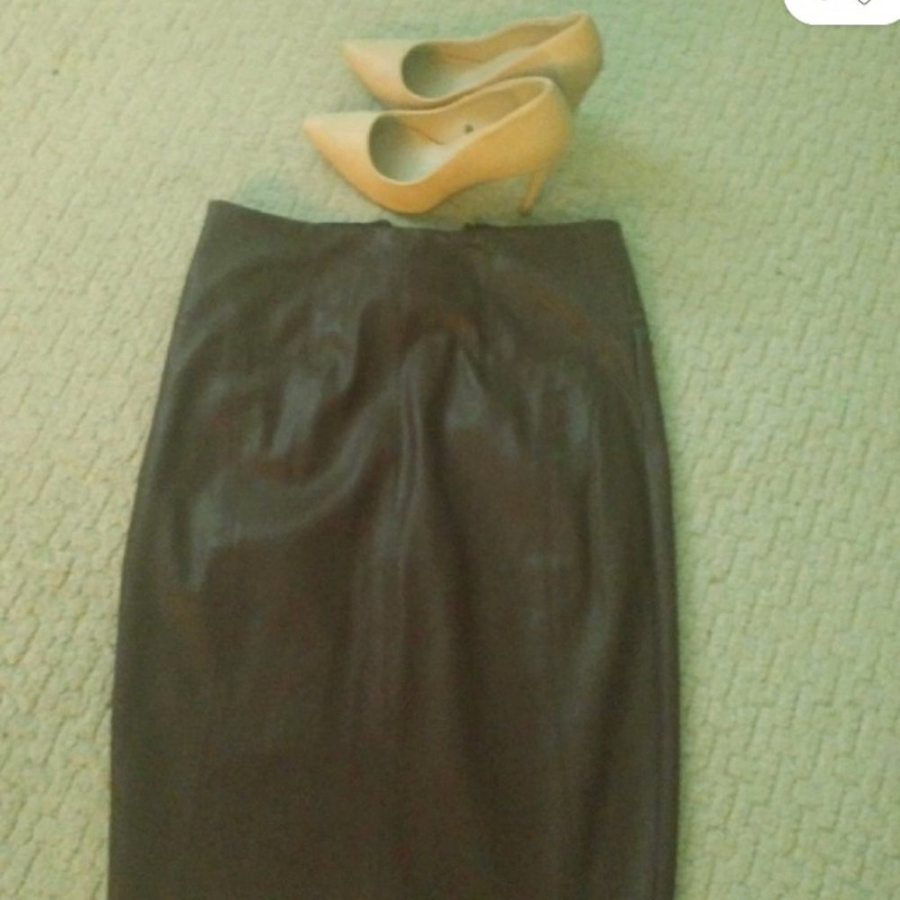 brown faux leather skirt pencil
